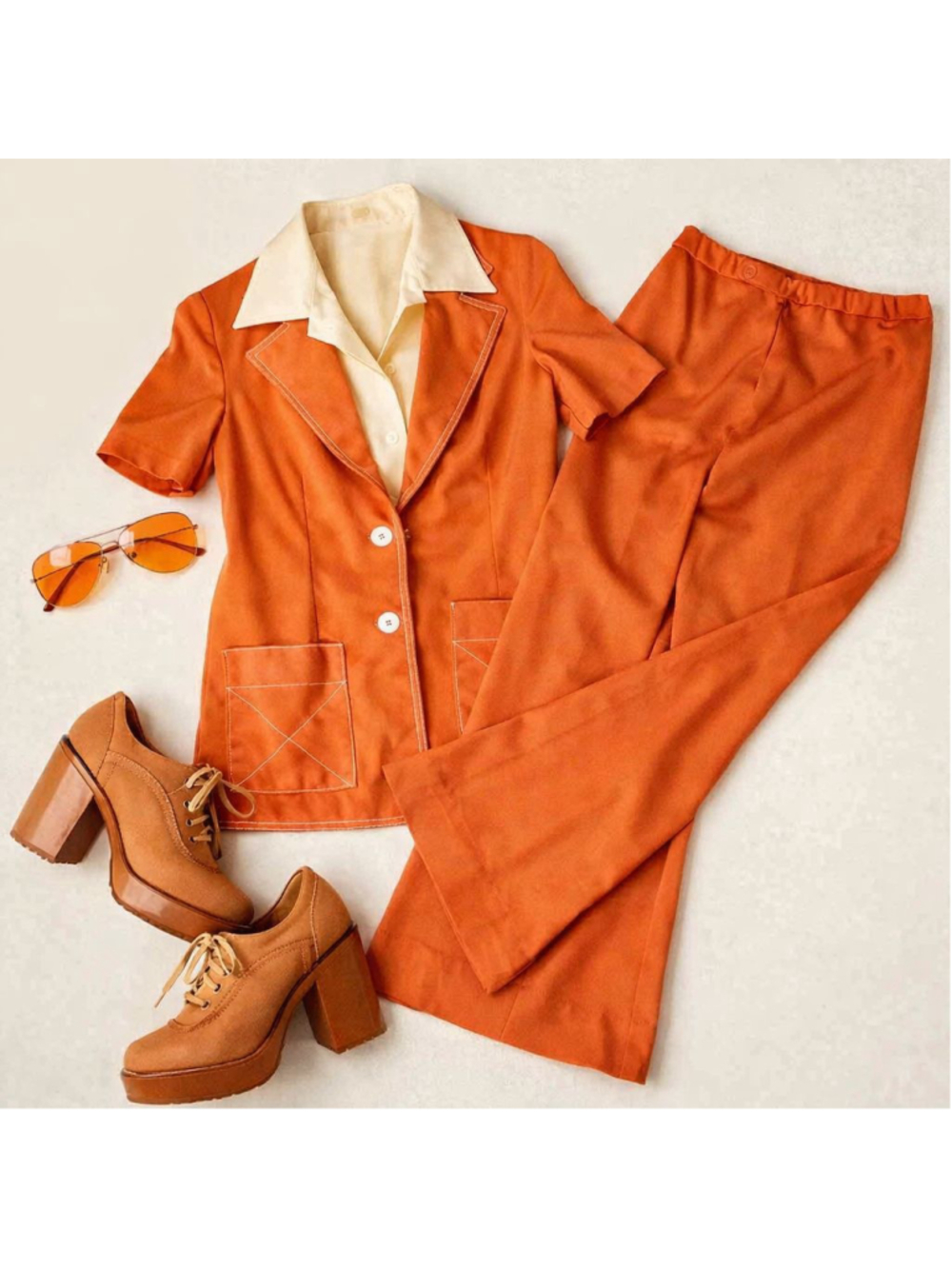 Vintage 1970s Orange Jack Winters Leisure Suit Jacket Pants Set